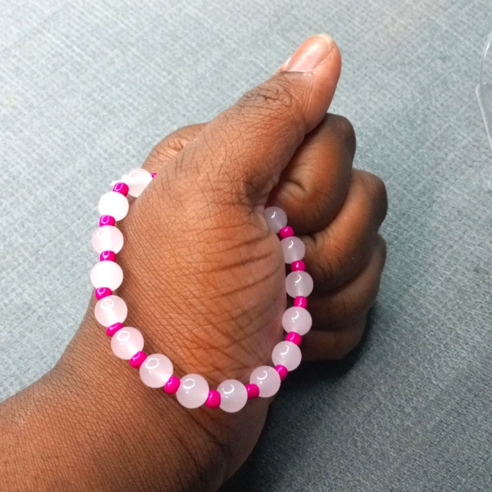 Baby Pink And Hot Pink Seed Beads, Beaded Bracelet